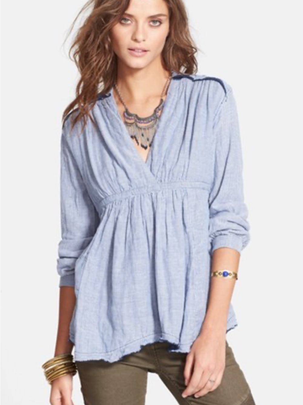 $108.00 Free People All Who Wander Striped Tunic Blouse Sz. Large